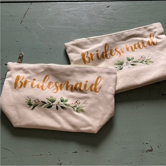 Canvas Bridesmaid Make up bag with greenery design Set - Picture 1 of 5